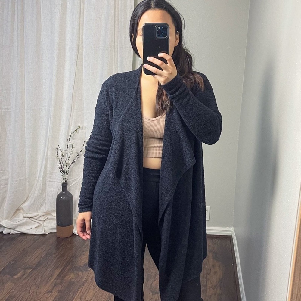 Barefoot Dreams Bamboo Chic Lite Open Front Black Island Wrap Cardigan Size XXS